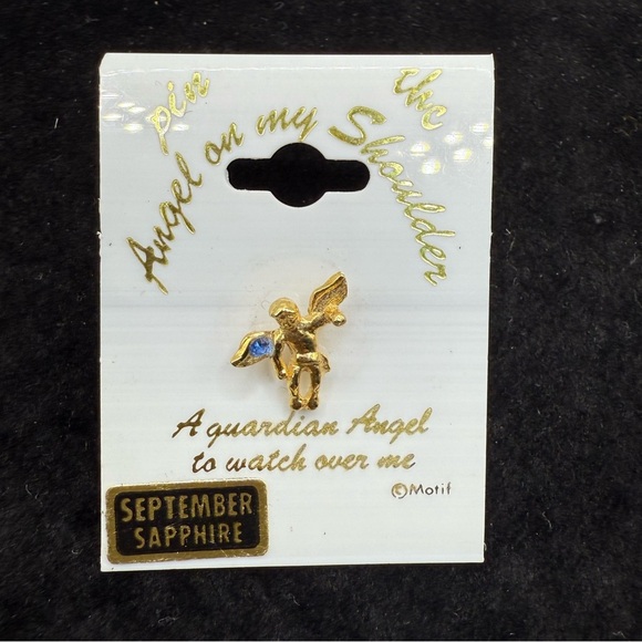 Vintage Angel on My Shoulder Pin – September Sapphire Birthstone Guardian Angel - Picture 1 of 2